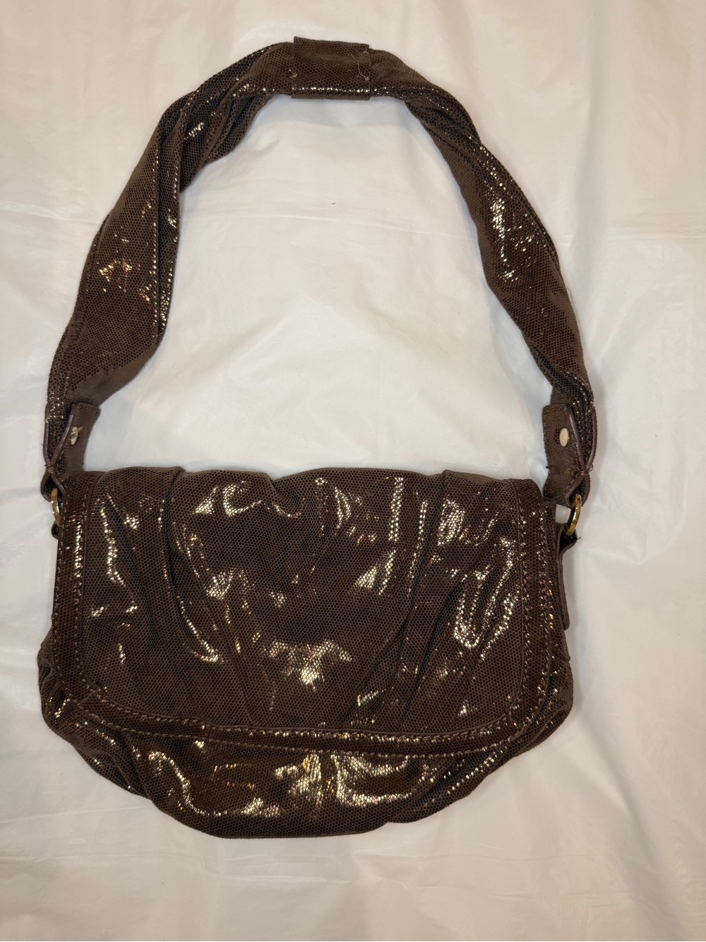Vintage Y2K Metallic Bronze Slouchy Shoulder Bag Hobo Style